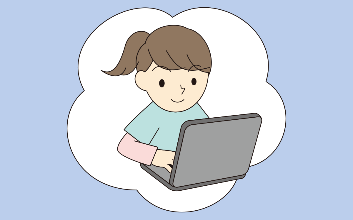 パソコンで作品作りに取り組む女子児童のイメージ