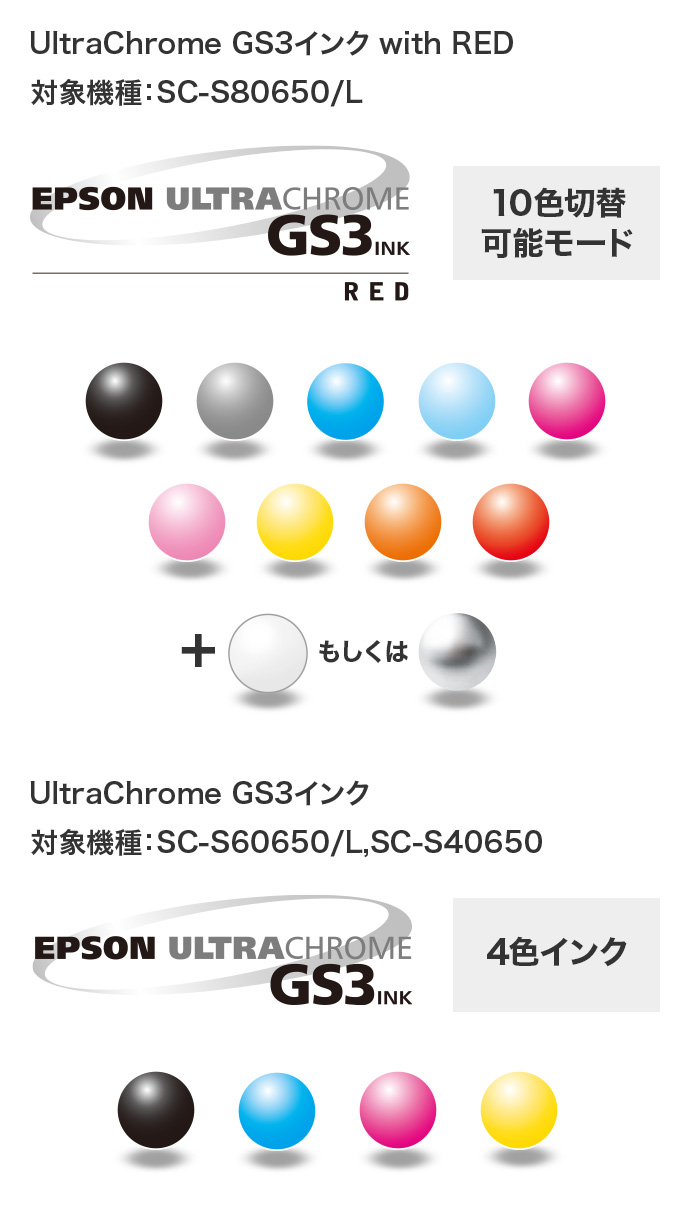 UltraChrome GS3インク withRED 対象機種：SC-S80650/L、UltraChrome GS3インク 対象機種：SC-S60650/L,SC-S40650