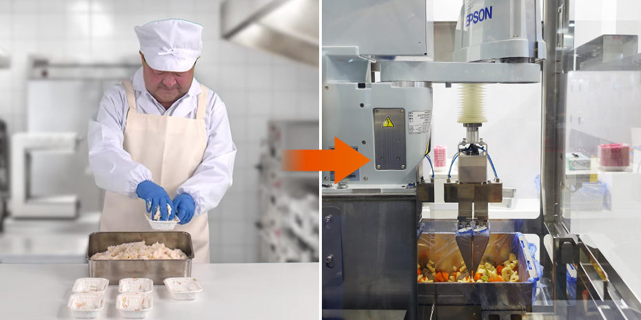 惣菜製造ラインの自動化を支援！盛り付け工程で活躍するエプソンロボット