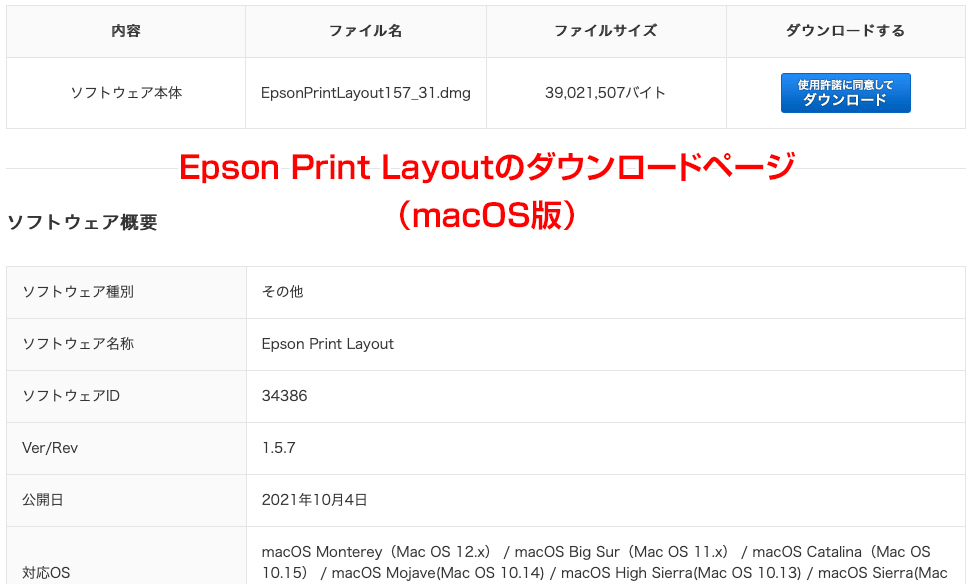macOS用ダウンロードページ