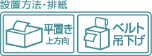 設置方法・排紙：平置き上方向,ベルト吊り下げ