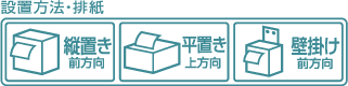設置方法・排紙：縦置き前方向,平沖上方向,壁掛け前方向