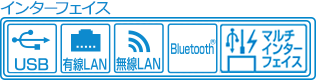 インターフェイス：USB,有線LAN,無線LAN,Bluetooth®