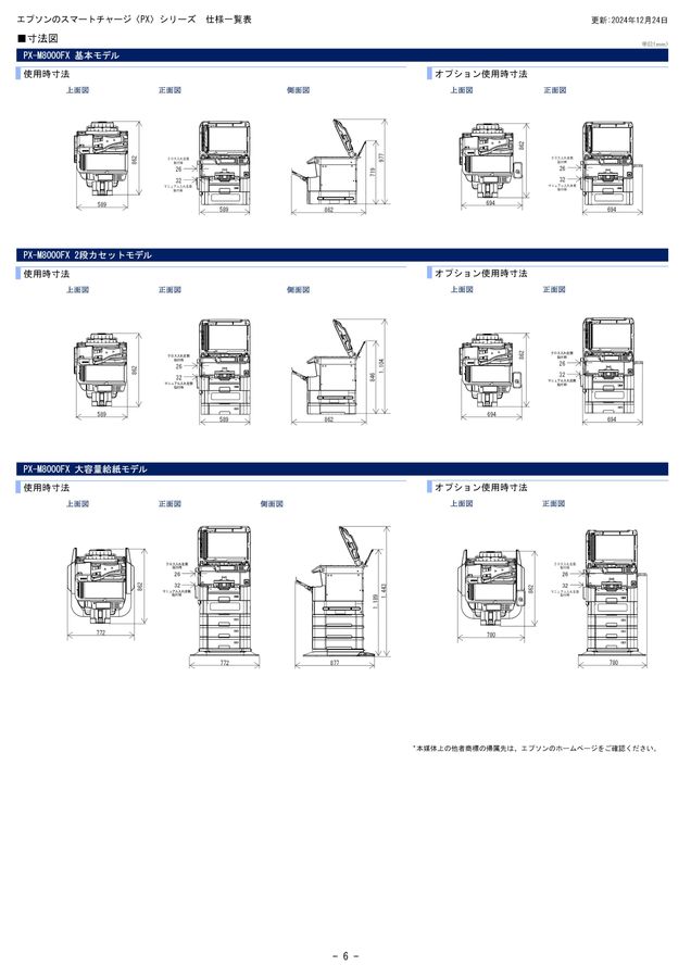 PXシリーズカタログ別紙_製品仕様一覧