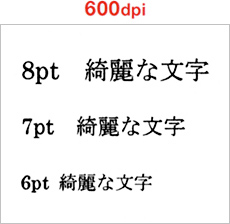 600dpiの高解像度で、文字もくっきりとプリント