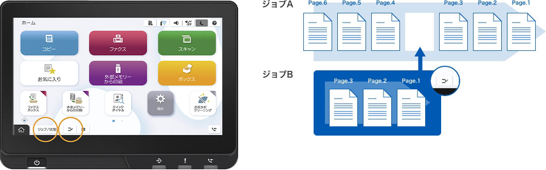 急ぎのコピーに便利、割り込みボタン