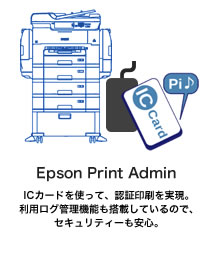 Epson Print Admin ICカードを使って、認証印刷を実現。利用ログ管理機能も搭載しているので、セキュリティーも安心。
