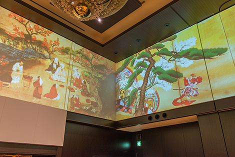 元の映像は4Kの2面で出力され、解像感や明るさも十分。写真の屏風のほか、自然光を感じさせるような光の表現が行えるのも空間演出上の魅力。