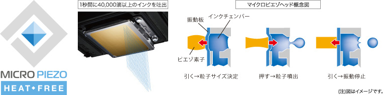 1秒間に40,000滴以上のインクを吐出　マイクロピエゾヘッド概念図