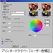 プリンタードライバーユーザー色補正画面