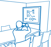 イラスト　会議でホワイトボードを撮影