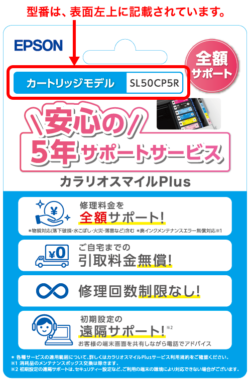型番は、表面左上に記載されています。