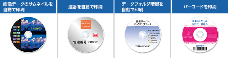 画像データのサムネイルを自動で印刷、連番を自動で印刷、データフォルダ階層を自動で印刷、バーコードを印刷