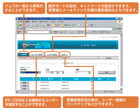 PP-100NEⅡを制御する管理用ソフトウェア「Total Disc Net Administrator 」