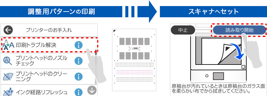 調整用パターンの印刷　スキャナへセット