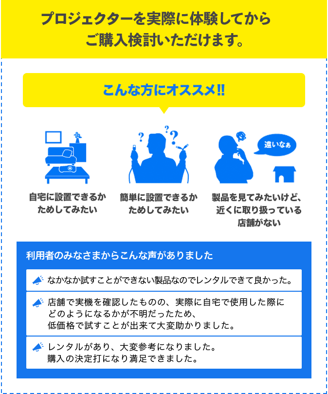 プロジェクターを実際に体験してからご購入検討いただけます。