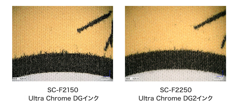 従来機とのインクのにじみ比較