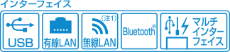 インターフェイス USB 有線LAN 無線LAN Bluetooth® マルチインターフェース