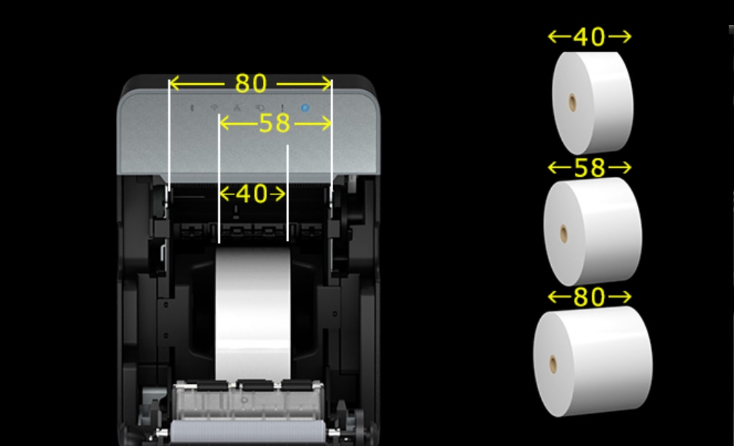 40mm、58mm、80mmのラベル紙がセット可能なTM-L100の画像