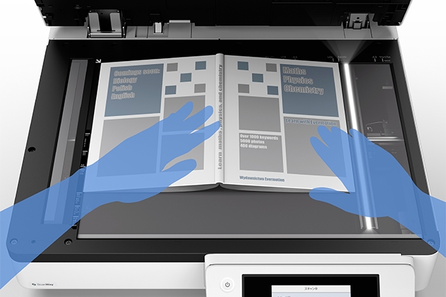 原稿台で冊子を読み取るイメージ