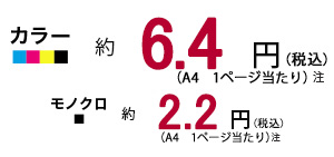 ランニングコスト（A4カラー文書） 約6.4円／ランニングコスト（A4モノクロ文書）約2.2円