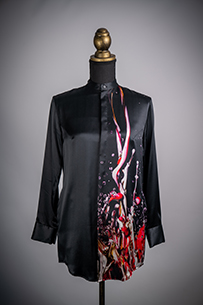デジタル捺染技術を用いSound of Ikebana Fashionに展示したシルクシャツ