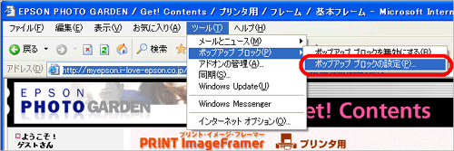 Internet Explorer̃j[A[ c[ ]|[ |bvAbv ubN ] |[ |bvAbv ubN̐ݒ ]̏ɑIĂB